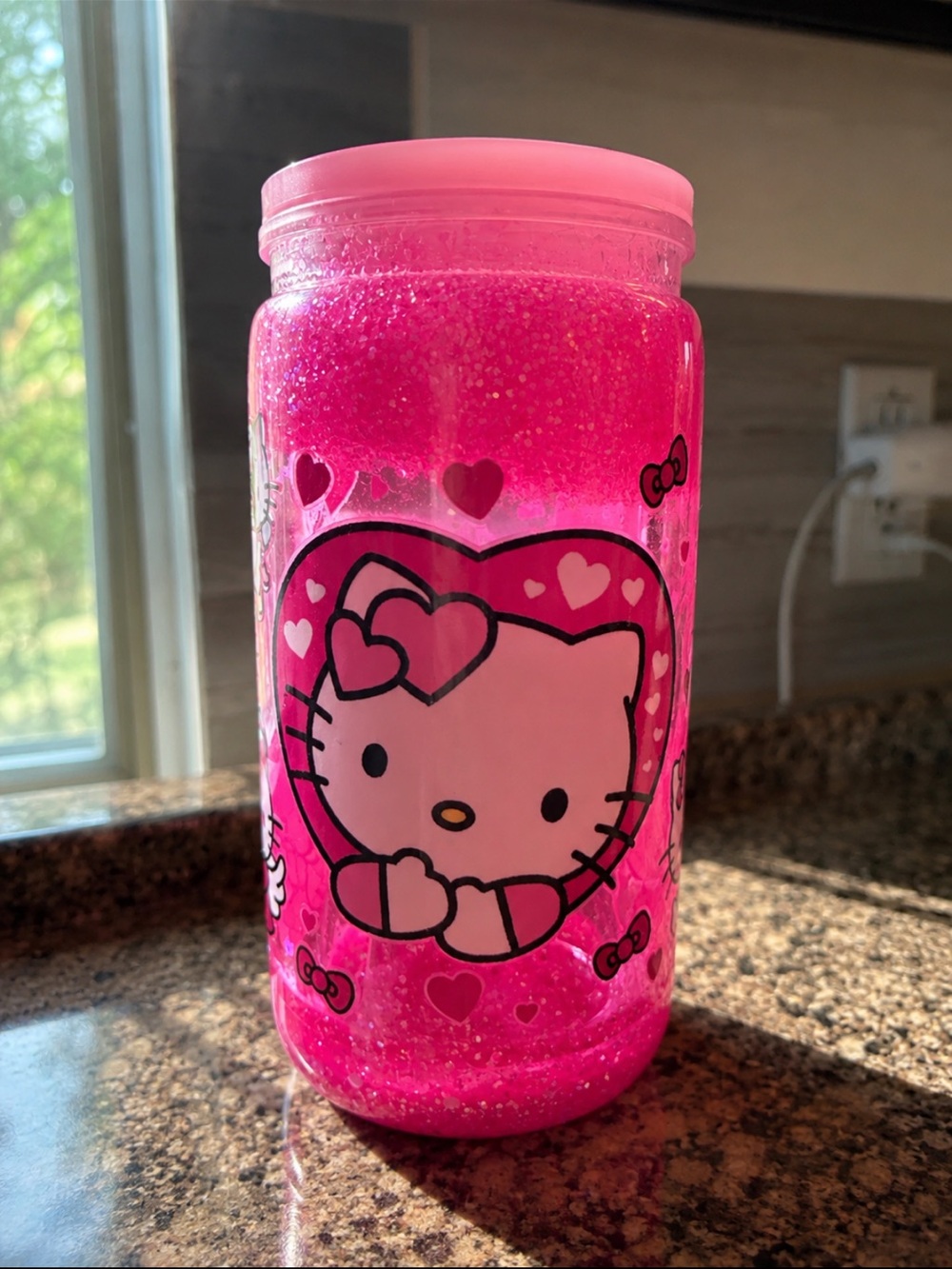 Hello Kitty Bright Pink Glitter Party Favor Jar